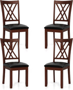 COSTWAY Set of 4 Dining Chairs, Wooden Kitchen Side Chair with PU Leather Padded Seat, Rubber Wood Frame & High Back, Farmhouse Dining Room Chairs for Home & Restaurant, Walnut