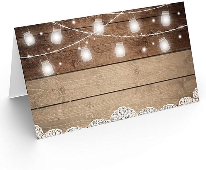 Printed Party Table Place Cards for All Occasions and Events, Set of 25 (Rustic)