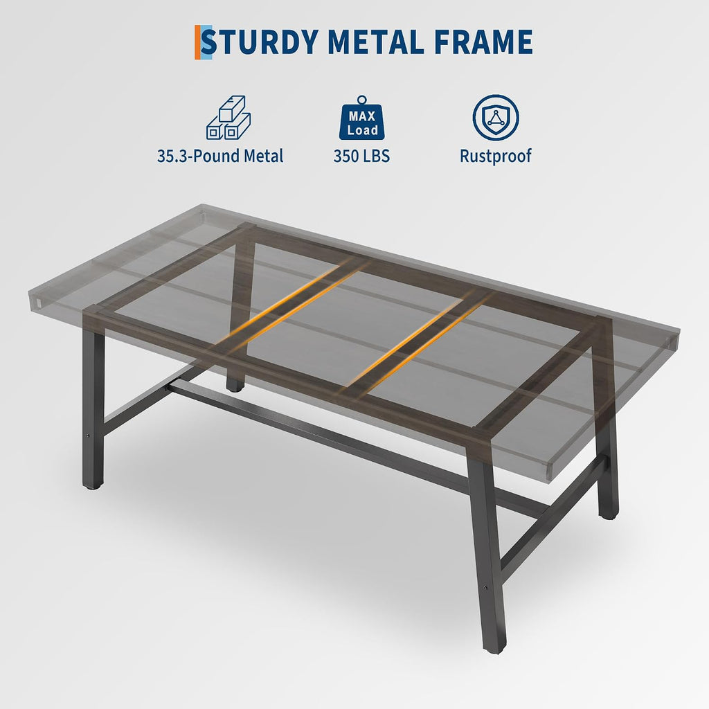 GarveeHome Industrial Dining Table for 6-8 People, 70.87" Long Large Kitchen Table with Sturdy Metal Frame, Rectangular Counter for Dinner, Kitchen, Dining Room (Black, 71" Non-extendable)