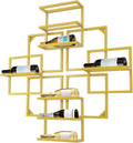 Modern Wall Mounted Wine Rack, Geometric Gold Steel Wine Storage Shelf with 8 Bottles Capacity, Home Decoration for Home Bars, Living Room, Kitchens, Restaurants