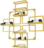 Modern Wall Mounted Wine Rack, Geometric Gold Steel Wine Storage Shelf with 8 Bottles Capacity, Home Decoration for Home Bars, Living Room, Kitchens, Restaurants
