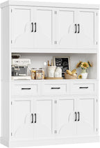 HITHOS 55“W Kitchen Pantry Cabinet, 76" Tall Hutch Storage Cabinet, White | Large Kitchen Pantry Storage Cabinet with Countertop, Modern Kitchen Hutch, Wood Coffee Bar with Drawers for Dining Room