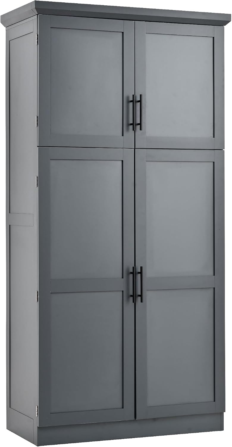 SOFTSEA Freestanding Kitchen Pantry Cabinet, Tall Storage Cabinet with Adjustable Shelves and 2 Door Shelves, Kitchen Storage Cupboard with 8 Pull-Out Trays for Dining Room, 35.5x17.6x70.9 Inch, Gray