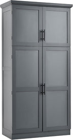SOFTSEA Freestanding Kitchen Pantry Cabinet, Tall Storage Cabinet with Adjustable Shelves and 2 Door Shelves, Kitchen Storage Cupboard with 8 Pull-Out Trays for Dining Room, 35.5x17.6x70.9 Inch, Gray