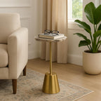 Classy End Table, Side Table, or Night Stand - Raw Agate Drink Table with Slim Metal Base Perfect for Small Spaces - Bold Accent for Modern Office, Living Room, or Bedroom Decor - 24" Ivory & Gold
