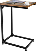 Simple Trending C Shaped End Table, TV Tray for Couch, Small Side Table with Metal Frame, for Living Room Bedroom, Rustic Brown