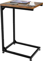 Simple Trending C Shaped End Table, TV Tray for Couch, Small Side Table with Metal Frame, for Living Room Bedroom, Rustic Brown