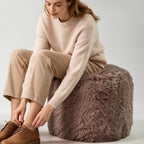 LPMOERA Round Storage Ottoman Pouf Faux Fur Portable Decorative Foot Rest Stool Poufs for Living Space Camel
