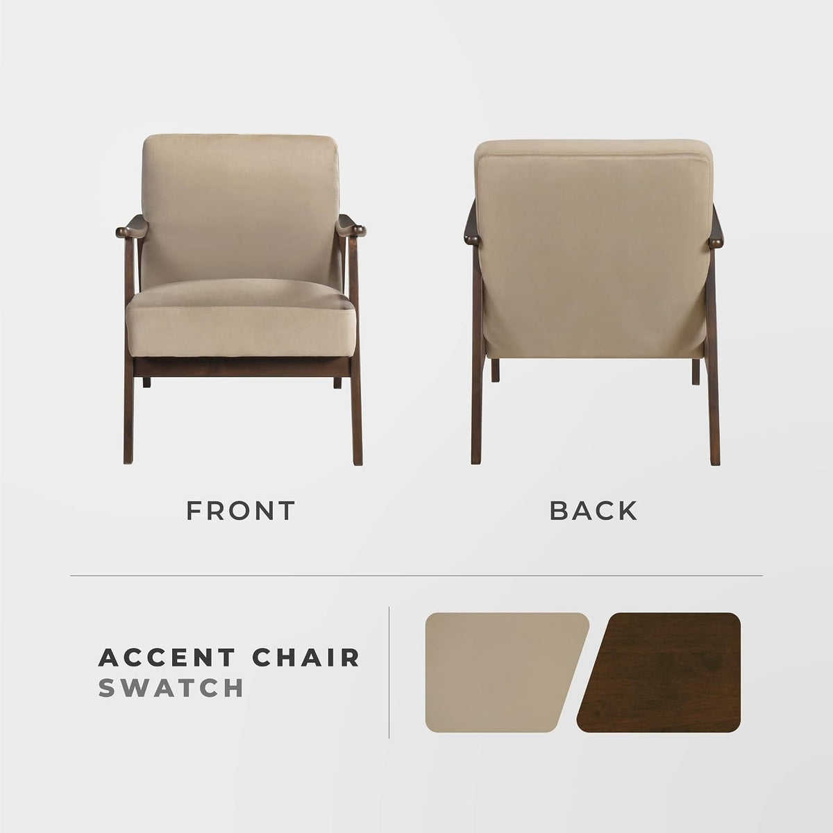 Lexicon Mid Century Modern Chair Velvet Accent Chair for Living Room Chair w/Solid Wood Armrests and Legs, Cushioned Seat and Backrest, Reading Chair and Lounge Chair for Bedrooms/Studios, Brown