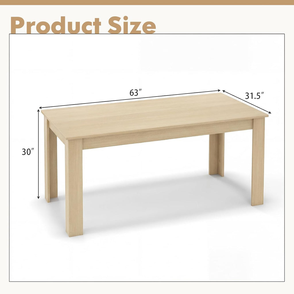 GOFLAME Dining Table for 4-6 People, 63” Modern Kitchen Table with L-Shaped Legs, 330 lbs Weight Capacity, Large Wooden Rectangular Dinner Table for Dining Room, Living Room (Natural)