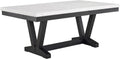 Benzara Vinz Dining Table, 72 Inch White Faux Marble Top, Black Trestle Base