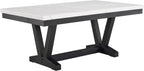Benzara Vinz Dining Table, 72 Inch White Faux Marble Top, Black Trestle Base