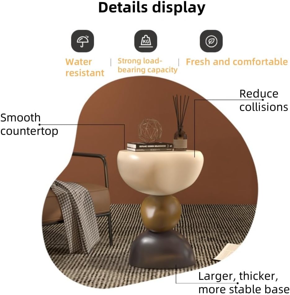 Featured Round End Table, Resin Side Table, Simple Bedside Table, Modern Decorative Table, Multifunctional Sofa Table(White)