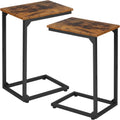 AMHANCIBLE C Shaped End Table Set of 2, Couch Side Table that Slide Under Sofa, Narrow Small Space TV Trays for Living Room, Bedroom, Rustic Brown HET02CBR