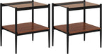 Glass End Table Set of 2, Rectangle Living Room Sofa Side Table, with BrownTempered Glass Tabletop,Black Iron Leg and Brown MDF Layer,for Living Room, Bedroom and Office, Brown