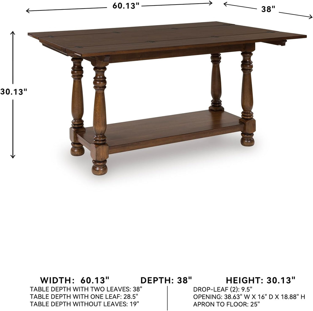 Signature Design by Ashley Sturlayne Flip Top Sofa Table, Expandable Console to Dining Table, Drop Leaf Design with Hardwood Solids, Space-Saving Multi-Use Furniture for Living Room, Brown