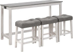 LKTART Bar Table and Chairs Set, 4 Piece Counter Height Bar Table Set with Power Outlet and 3 Upholstered Stools, Industrial Breakfast Table for Living Room, White & Grey
