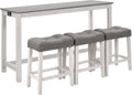 59'' Dining Bar Table and Chairs Set with Power Outlet, 4-Piece Industrial Breakfast Table Set with 3 Padded Stools, Wood Console Table Set for Kitchen Living Room Dining Room, White Grey