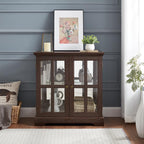 KEIKI Lighted Curio Cabinet, Glass Display Cabinet with 2 Doors & Adjustable Shelves, LED Light Strip, Cherry