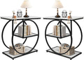 AT-VALY Pair of 2 Side Table with Storage Shelves,3-Tier End Table, Small Sofa Side Table for Living Room, Bedroom (Black)