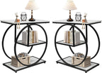 AT-VALY Pair of 2 Side Table with Storage Shelves,3-Tier End Table, Small Sofa Side Table for Living Room, Bedroom (Black)