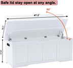 Timberer 47.2" Storage Chest, Extra Large Storage Trunk with 2 Safety Hinges, Wooden Storage Bench, Shoe Bench, Entryway Bench for Living Room, Bedroom, White