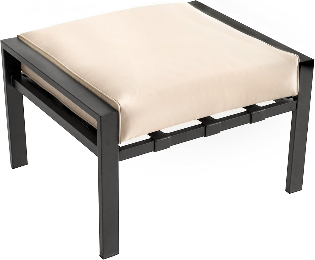 LOKATSE HOME Outdoor Patio Ottoman Metal Footstool with Soft Thick Cushion for Backyard Deck Lawn Garden, Beige