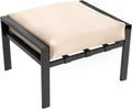 LOKATSE HOME Outdoor Patio Ottoman Metal Footstool with Soft Thick Cushion for Backyard Deck Lawn Garden, Beige