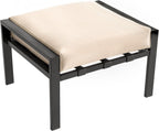 LOKATSE HOME Outdoor Patio Ottoman Metal Footstool with Soft Thick Cushion for Backyard Deck Lawn Garden, Beige