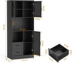Bigbiglife Farmhouse Kitchen Pantry Cabinet with LED Lights and Power Strip, Tall Kitchen Storage Cabinet, Kitchen Hutch with Microwave Stand & Barn Doors and Drawers for Dining Room