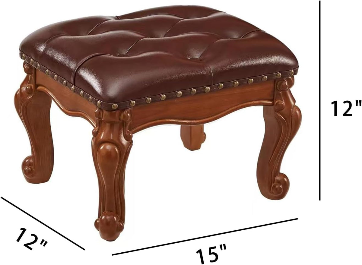 Foot Stool Ottoman Foot Rest Microfiber Leather Upholstered Footstool for Sofa, Living Room, Entryway, Solid Wood Stool (Retro Brown)