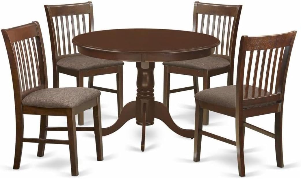 HomeStock 5 Piece Dinette Set for 4 Includes a Round Dining Table with Pedestal and 4 Dining Room Chairs, 42x42 Inch,Mahogany