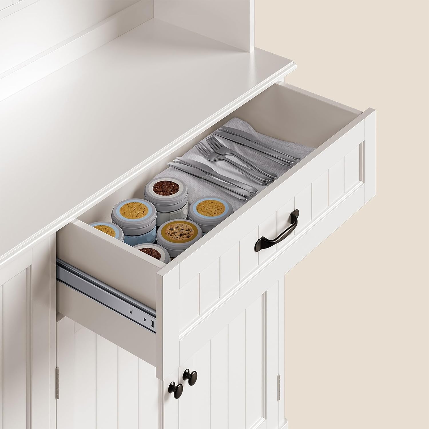 Gizoon Tall Kitchen Storage Cabinet with Door and Shelves White | Kitchen Pantry Cabinet with Storage 67" Large Coffee Bar Hutch with Storage for Dining Room Kitchen and Living Room, Painted