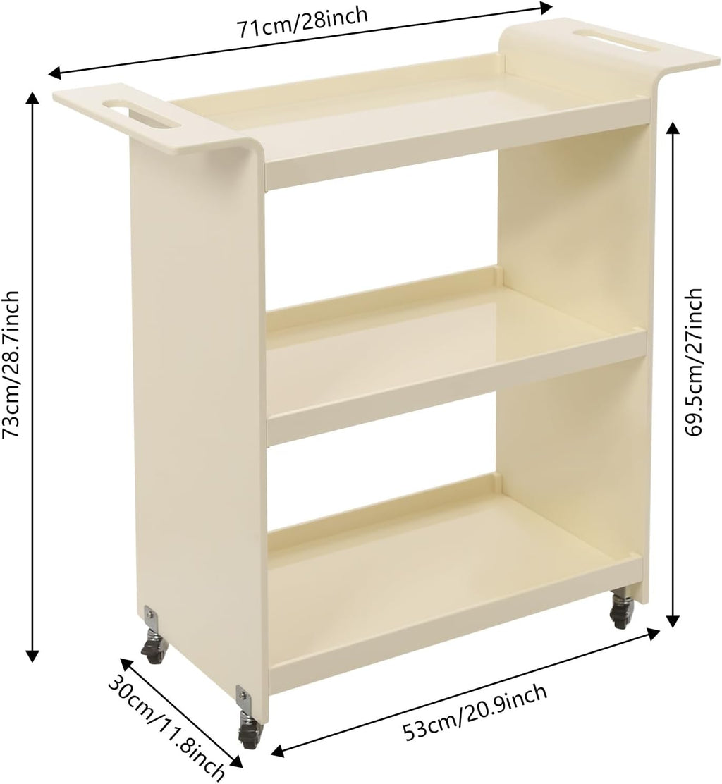 Gdrasuya10 3 Tier Acrylic Bar Cart Serving Cart with Wheels, Clear Acrylic Utility Rolling Cart White End Table Side Table Rolling Serving Cart Snack Tablé for Living Room Balcony Party