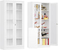 Locking Display Cabinet with Glass Door, 71”H Metal Curio Cabinets with Adjustable Shelves, White Liquor Caninet Display Case for Living Room, Collectibles, Clinic, Home - Assembly Required