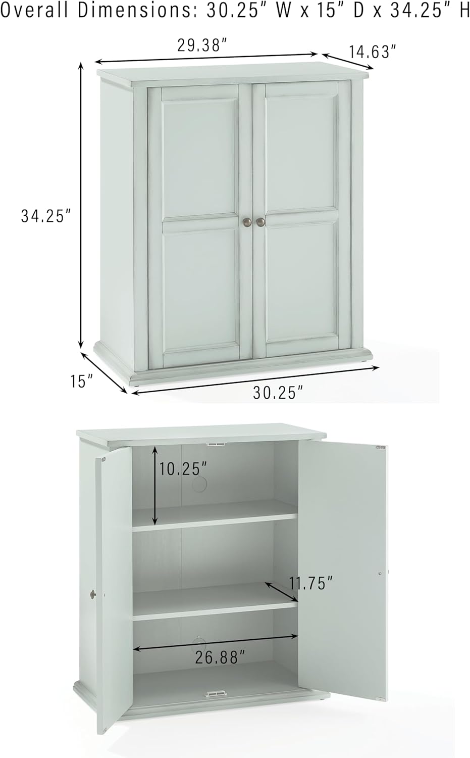 Crosley Furniture Holbrook Traditional Stackable Kitchen Storage Pantry, Accent Cabinet, Bathroom Storage, Distressed Seafoam Blue