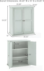 Crosley Furniture Holbrook Traditional Stackable Kitchen Storage Pantry, Accent Cabinet, Bathroom Storage, Distressed Seafoam Blue