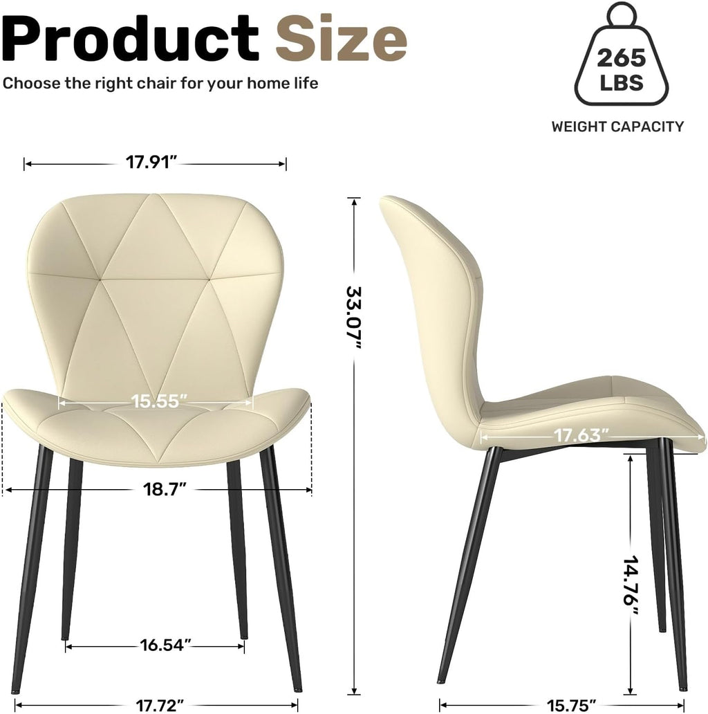 Dining Chairs, Modern Dining Room Chair Diamond Leather with Wooden and Metal Frame, Set of 2 (Khaki)