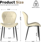 Dining Chairs, Modern Dining Room Chair Diamond Leather with Wooden and Metal Frame, Set of 2 (Khaki)