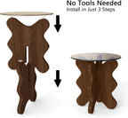 MDF Frame Side Table with Brown Tempered Glass Top, Mortise and Tenon Joint Design, No Screw Easy Assembly, Sturdy End Table for Living Room, Bedroom (Seaweed-Brown)