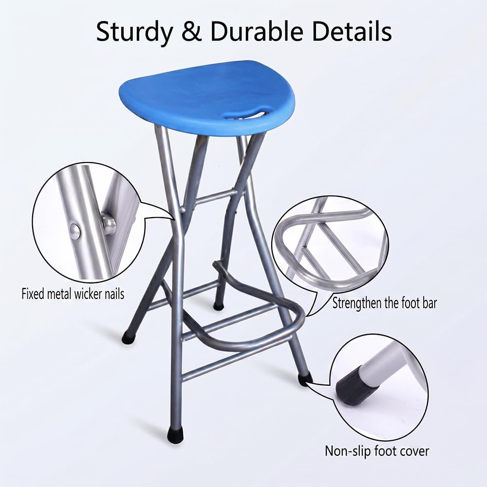 Blue Adult Folding Stool, with Handle and Foldable bar Stool, 28 inches in Size, with a Load Capacity of 200 pounds, Suitable for Camping Kitchen
