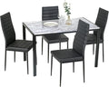 PayLessHere Dining Table and Chairs Set, Modern Rectangular Marble Table top with 4 Chairs PU Leather for Dining Room and Kitchen, White Marble