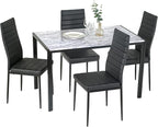PayLessHere Dining Table and Chairs Set, Modern Rectangular Marble Table top with 4 Chairs PU Leather for Dining Room and Kitchen, White Marble