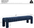 63" Bedroom Bench, Upholstered Entryway Bench, Modern End of Bed Ottoman with Solid Wood Legs and Adjustable Foot Pegs for Entryway, Dining Room and Living Room (Blue Chenille)