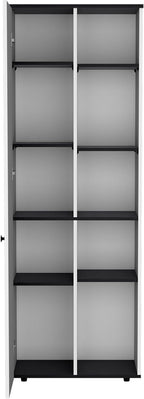 67" H Kitchen Storage Cabinet with One Door, Five Interior Shelves and Five Exterior Shelves,White/Black