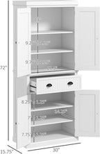 HOMCOM 72" Kitchen Pantry Cabinet Freestanding Tall Storage Cabinet White | Traditional Kitchen Pantry, 4 Doors, Drawer, 3 Adjustable Shelves, for Dining Room