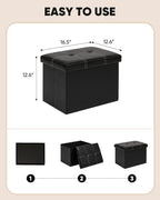 B FSOBEIIALEO Folding Storage Ottoman, 16.5" Faux Leather Ottomans, Black | Small Ottoman Foot Rest with Padded Seat, Rectangle Coffee Table Chest Bench, for Dorm Living Room