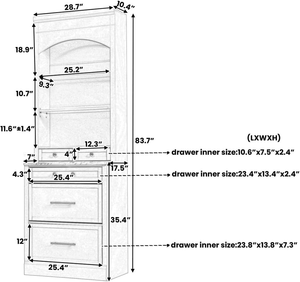 JIJIWANG Modern 83.7inch High Kitchen Pantry, Freestanding Tall Kitchen Hutch with Faux Marble Top, Display Cupboard Cabinet with 5 Storage Drawers and Adjustable Shelf, White