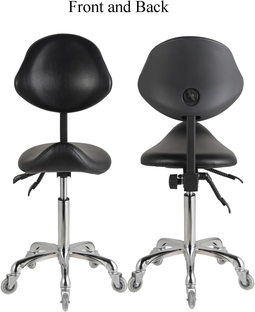 Adjustable Saddle Stool Chairs with Back Support Ergonomic for Medical Clinic Studio Salon Office and Home (Black)