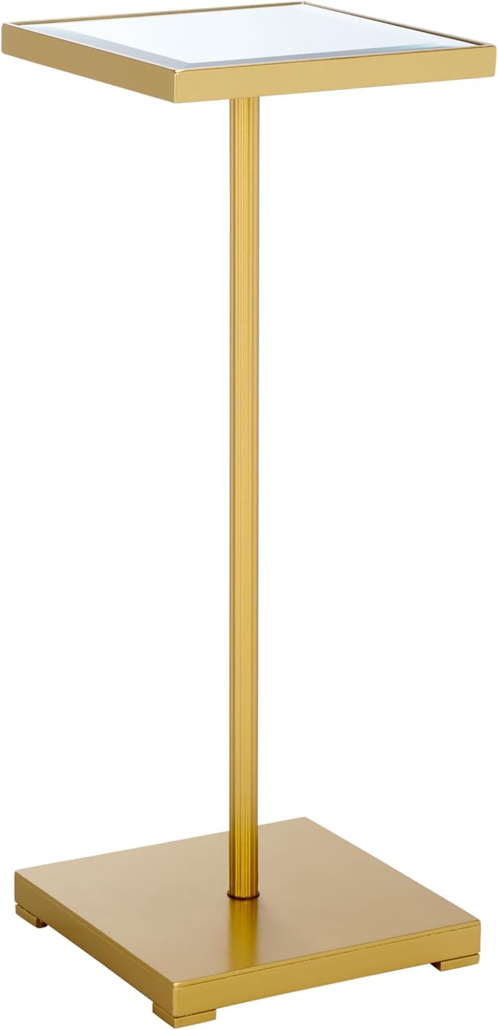 SAFAVIEH Home Collection - Paku Side Table, Gold Square Pedestal Accent Table with Mirrored Top (ACC2324A)